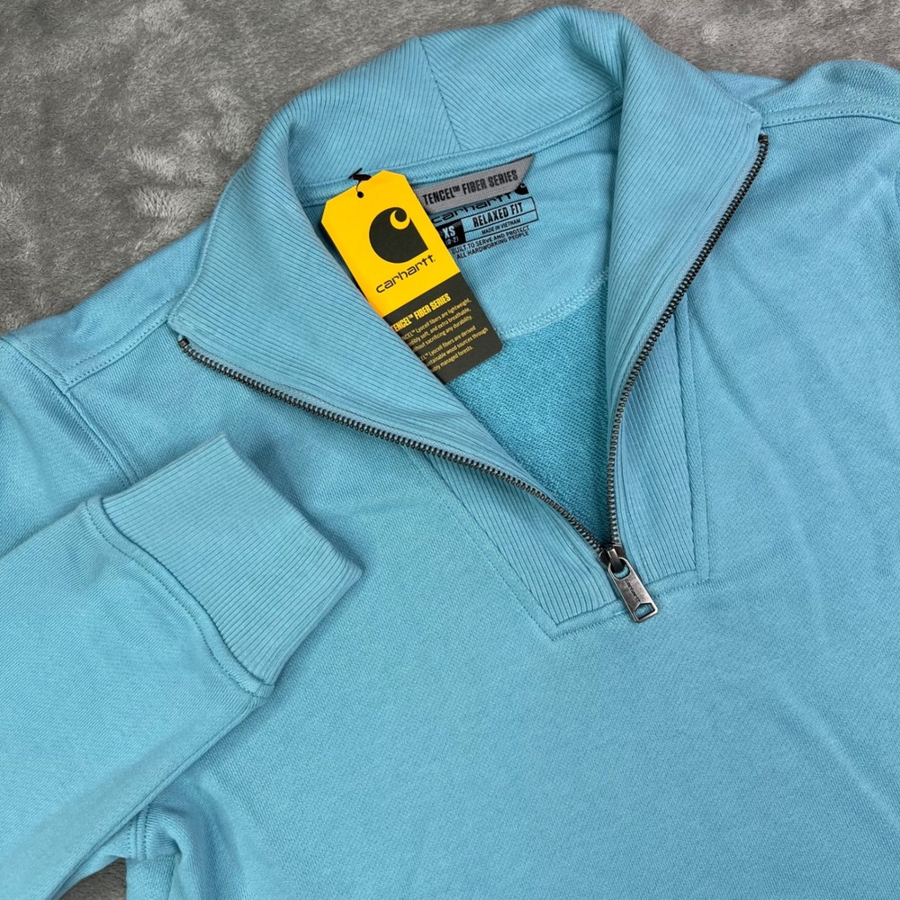 Carhartt Tencel Fiber Series Sweatshirt Womens XS Light Blue Relaxed Half-Zip